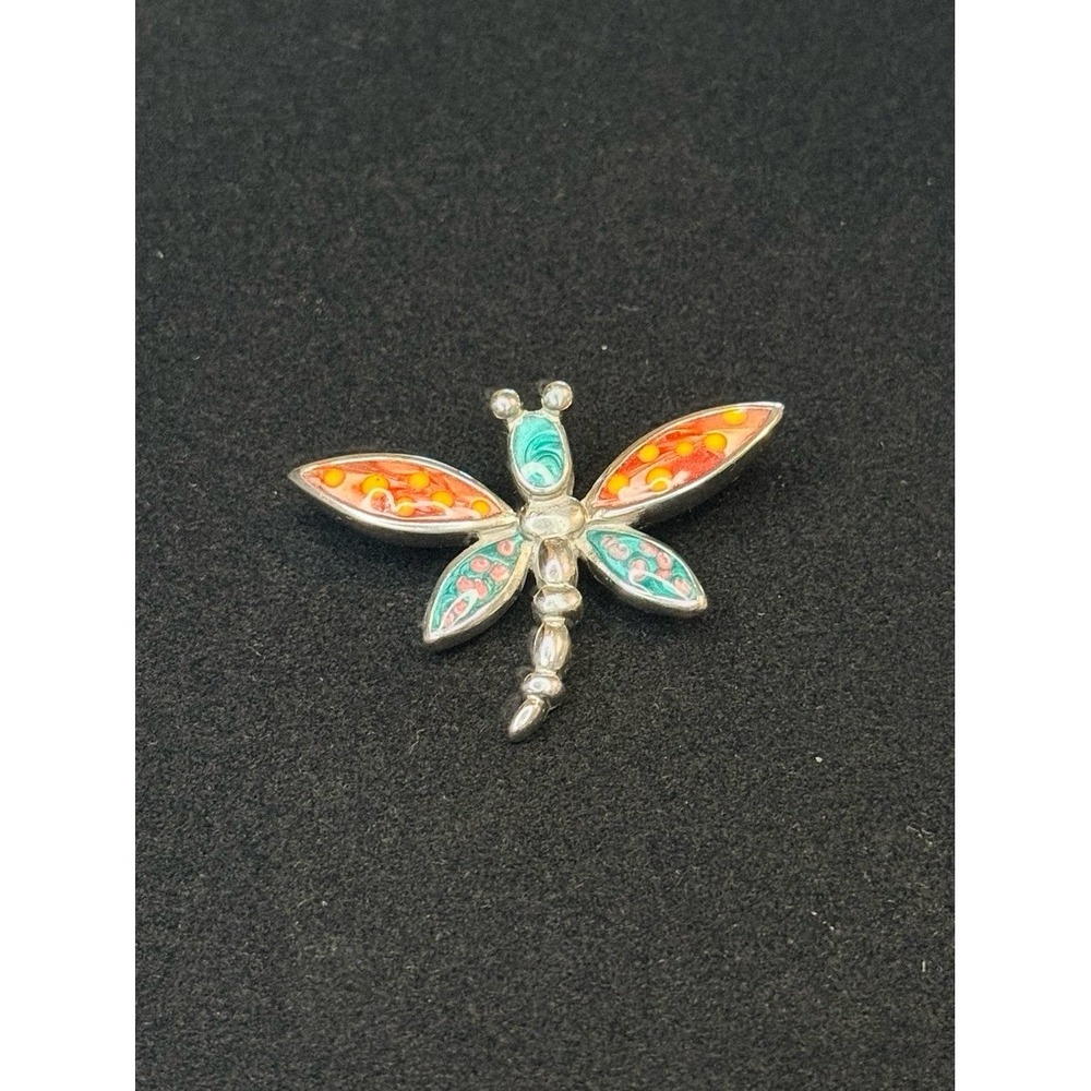Beautiful Karis Teal & Orange Silver Dragonfly Pendant